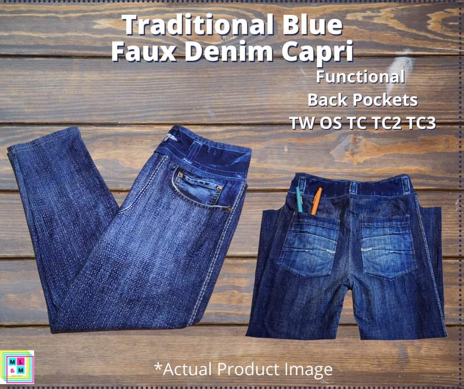 Solid Blue Capri Faux Denim Leggings – Comfortland Clothing