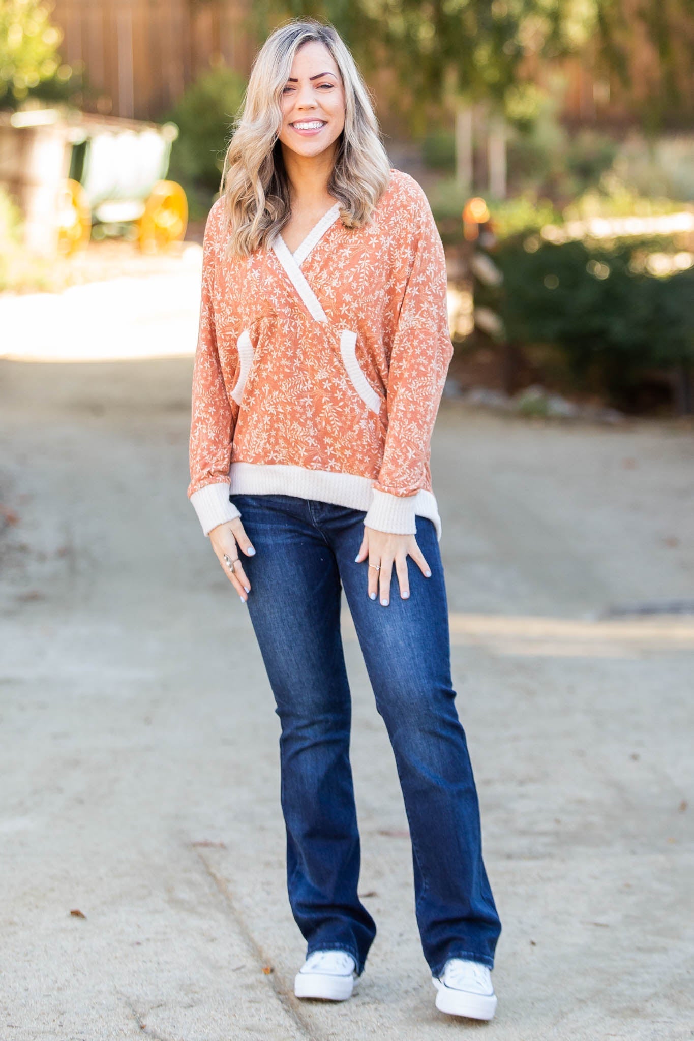 Rustic Floral Knit Hoodie