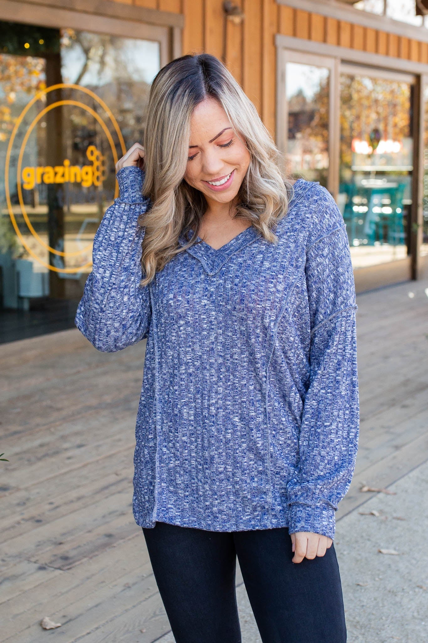 Wavy Navy Puff Sleeve Top