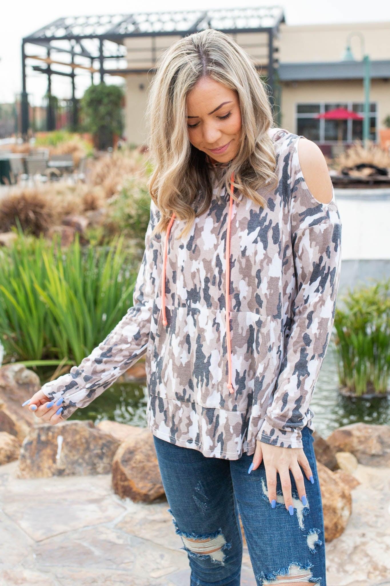 Hunting Diva Cold Shoulder Thumbhole Hoodie