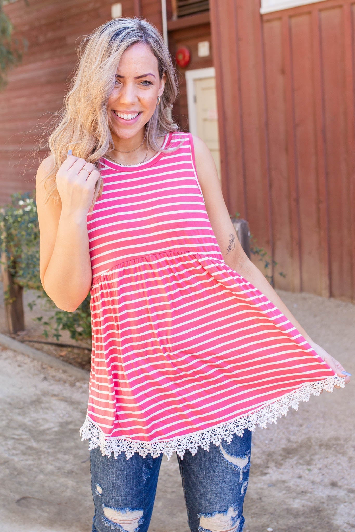 Dainty Laced Coral Sleeveless Babydoll