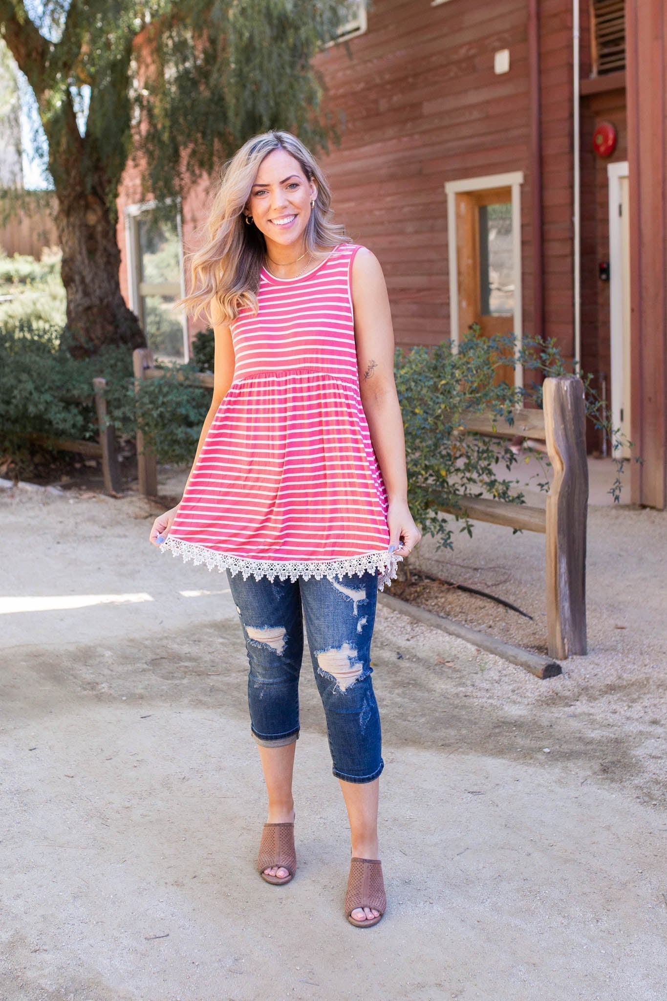 Dainty Laced Coral Sleeveless Babydoll