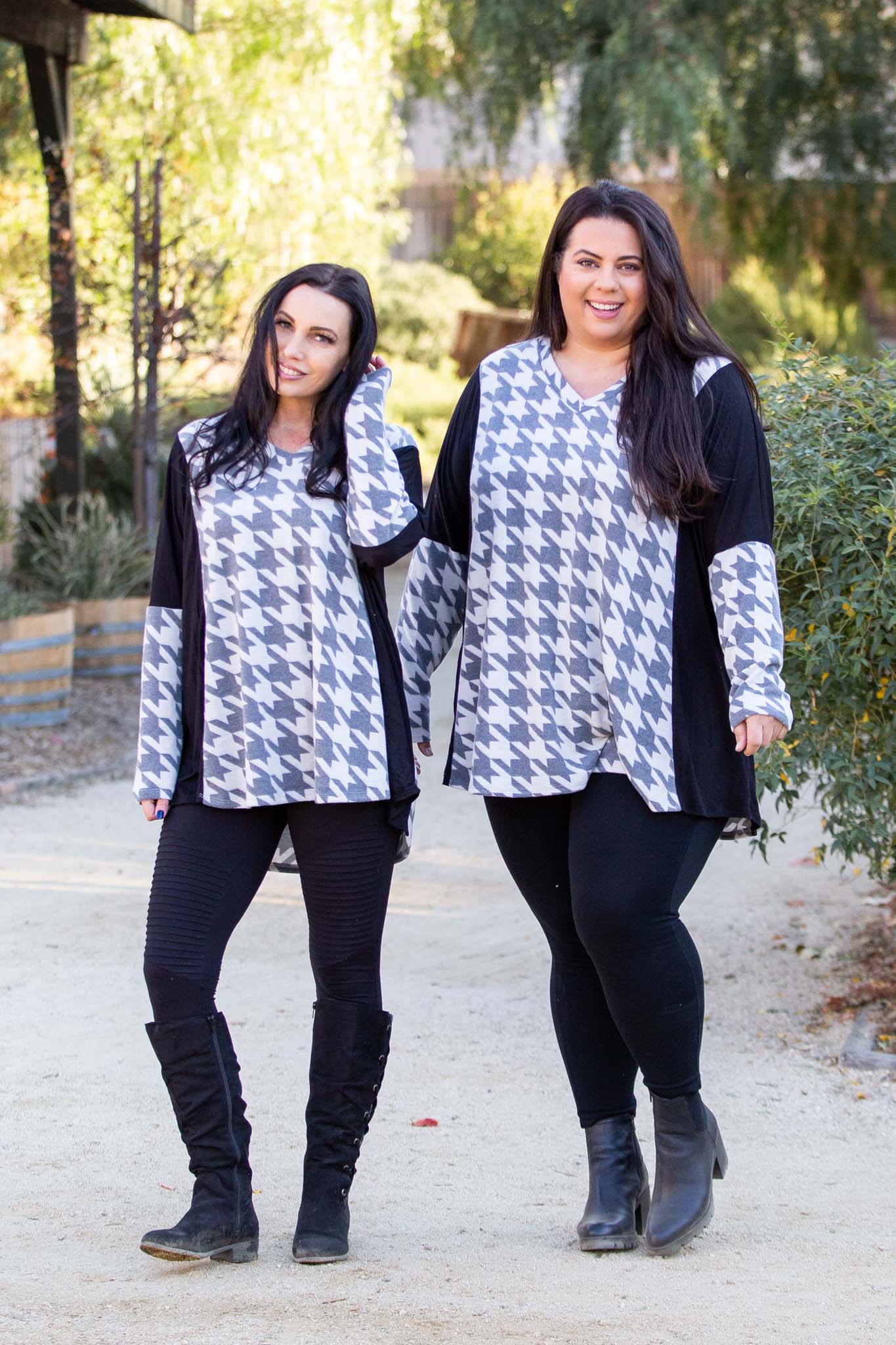 Houndstooth Long Sleeve Top