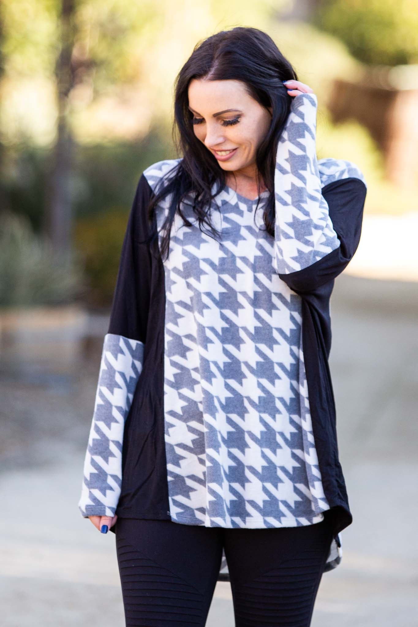 Houndstooth Long Sleeve Top