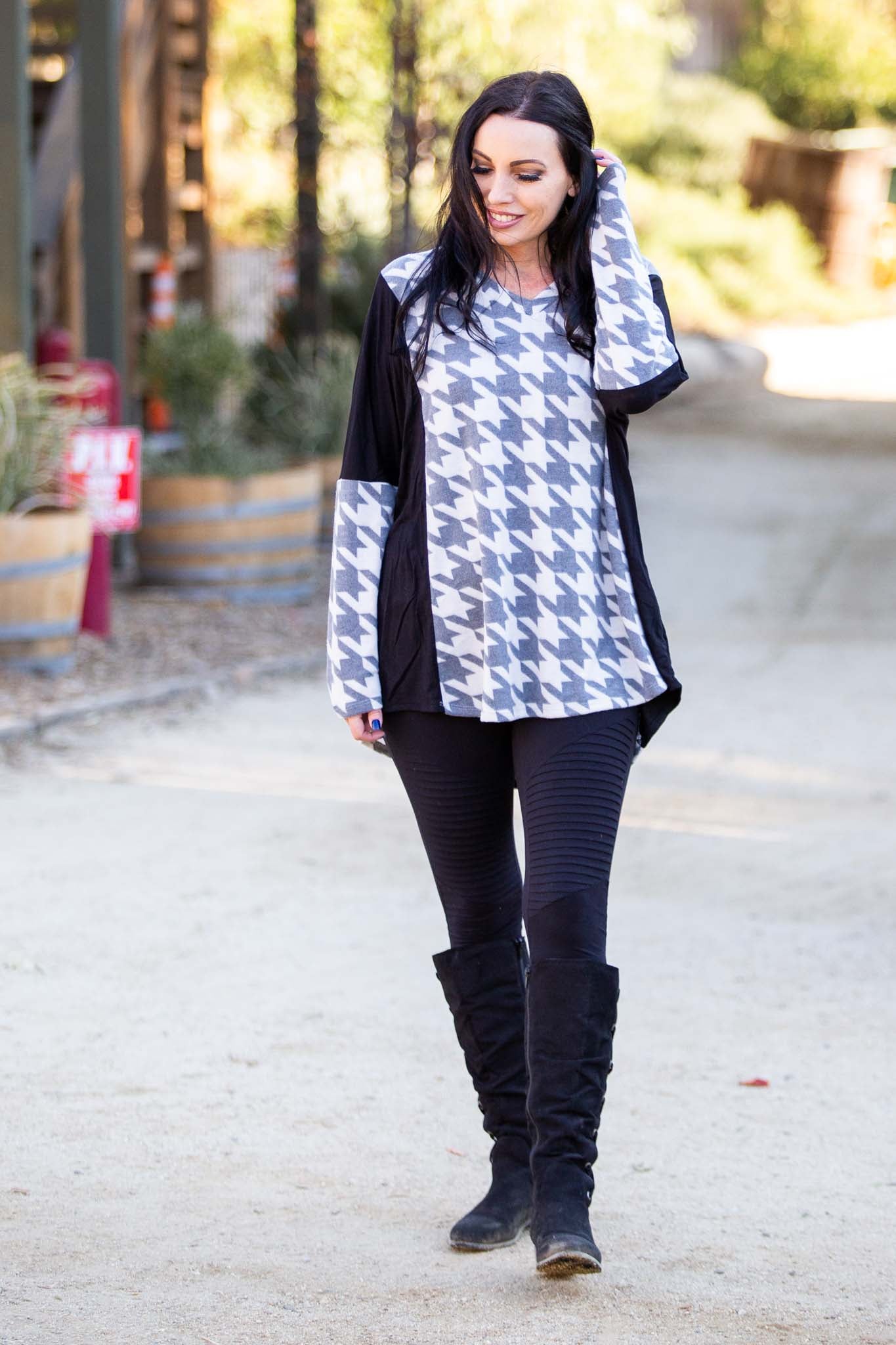 Houndstooth Long Sleeve Top