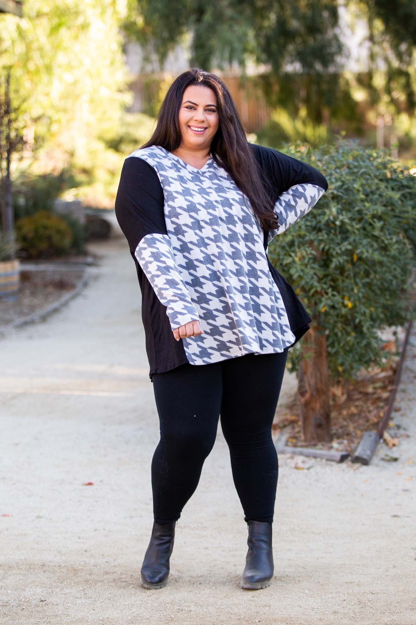 Houndstooth Long Sleeve Top