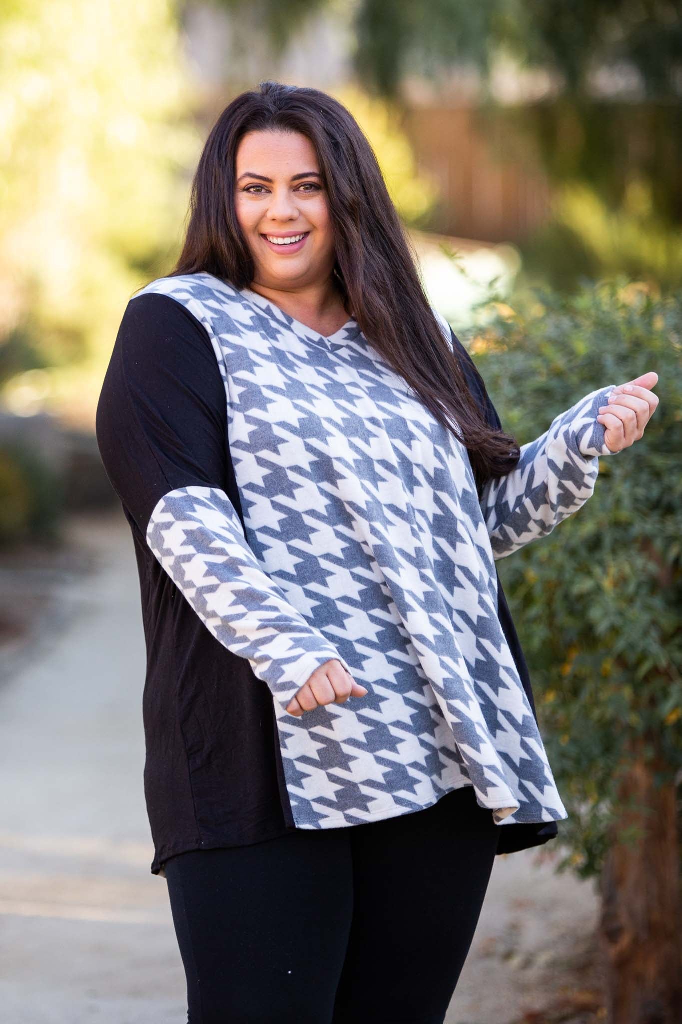 Houndstooth Long Sleeve Top