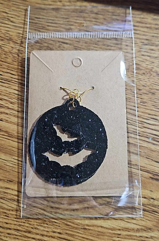 Black Sparkly Bat Earrings