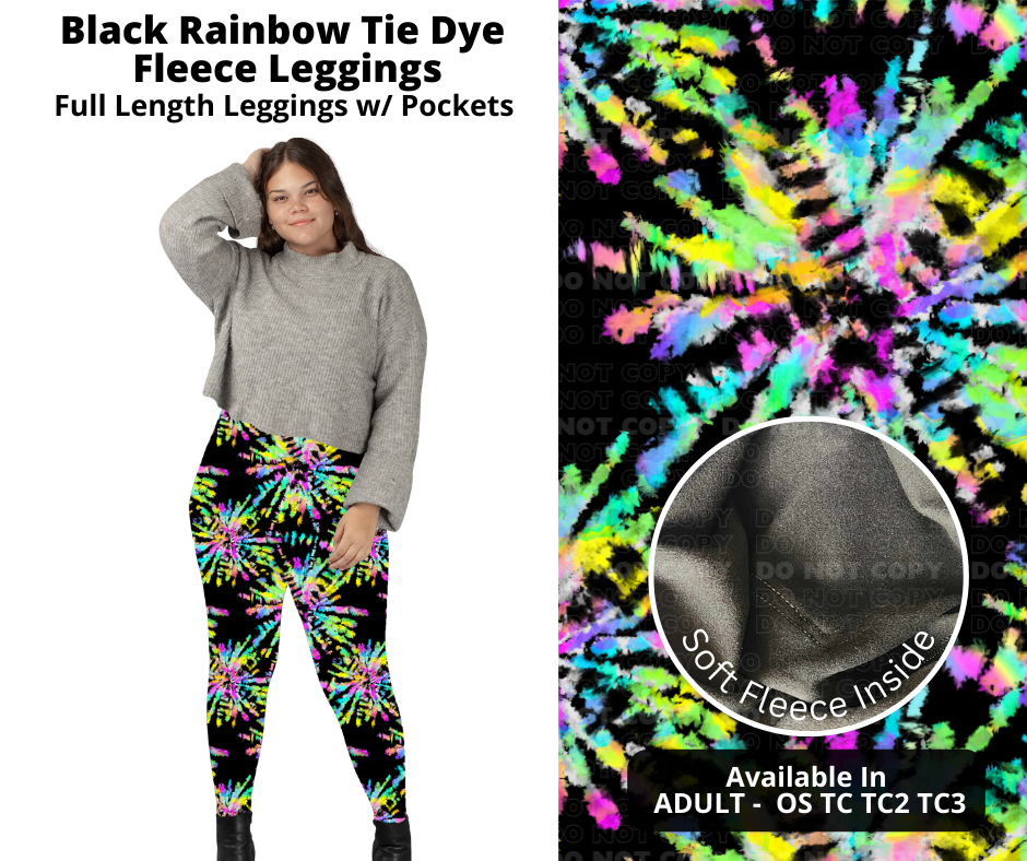 Black Rainbow Tie Dye Fleece Leggings