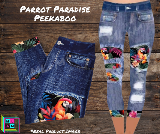 Parrot Paradise Faux Denim Capris