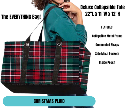 Christmas Plaid Collapsible Tote