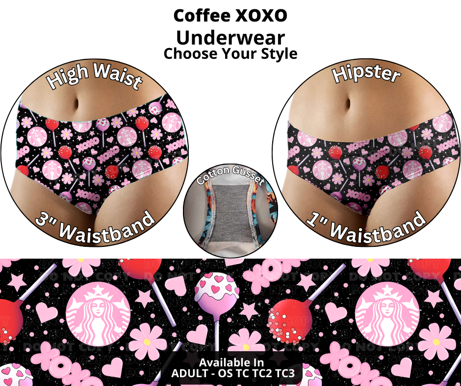 Preorder! Closes 12/12. ETA Feb. Coffee XOXO Hipster & High Waist Underwear