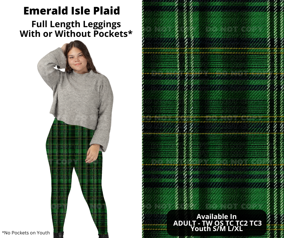 Preorder! Closes 12/11. ETA Feb. Emerald Isle Plaid Full Length Leggings w/wo Pockets