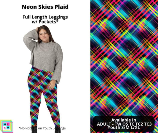 Neon Skies Plaid Full Length Leggings w/ Pockets