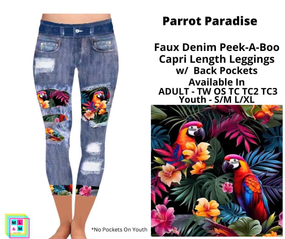 Parrot Paradise Faux Denim Capris