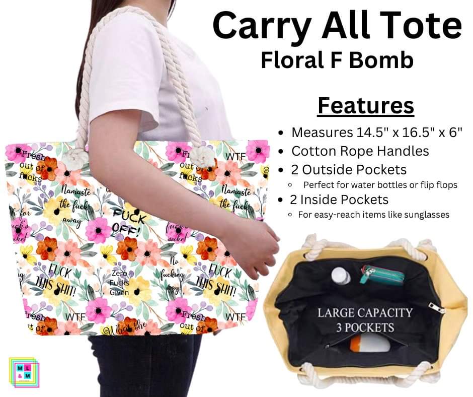 Floral F Bomb Carry All Tote w/ Zipper