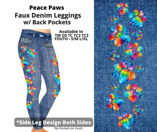 Peace Paws Full Length Faux Denim w/ Side Leg Designs