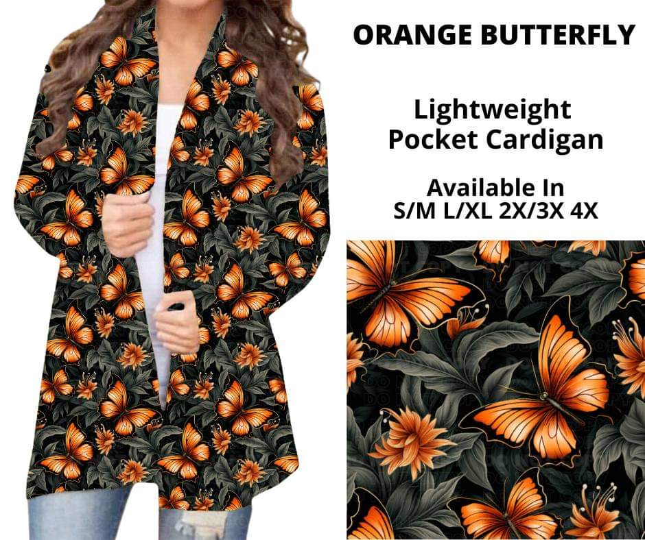 Orange Butterfly Pocket Cardigan