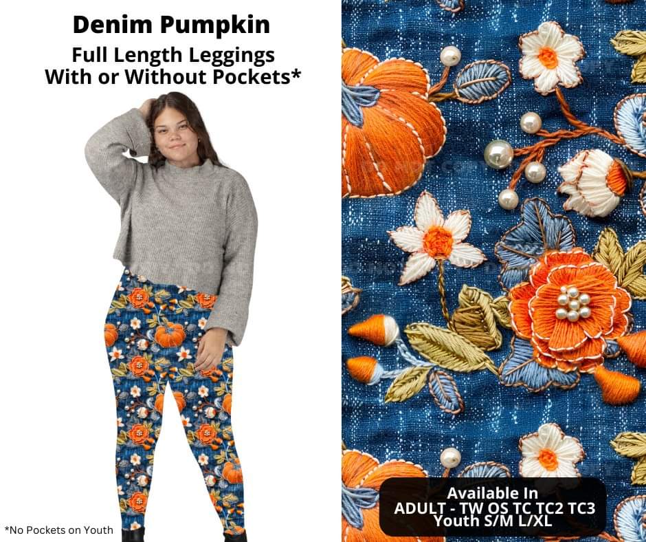 Denim Pumpkin Full Length Leggings w/ Pockets