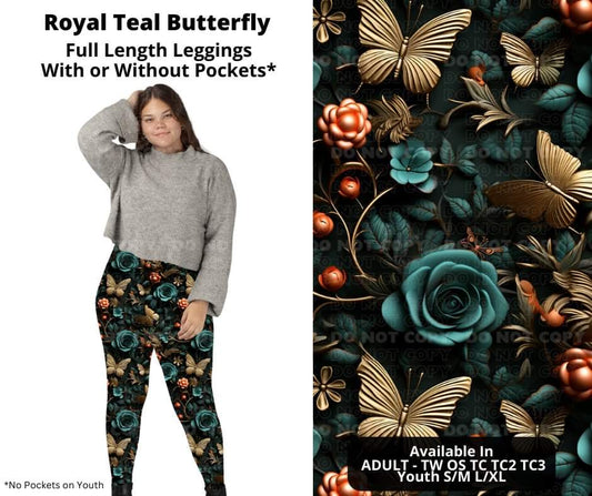 Royal Teal Butterfly Full Length Leggings w/ Pockets