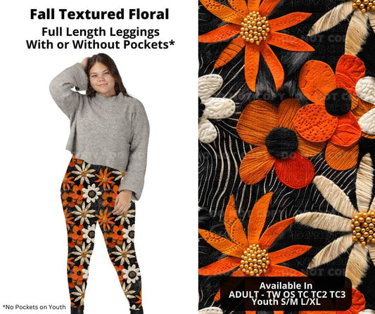 Fall Textured Floral Full Length Leggings w/ Pockets