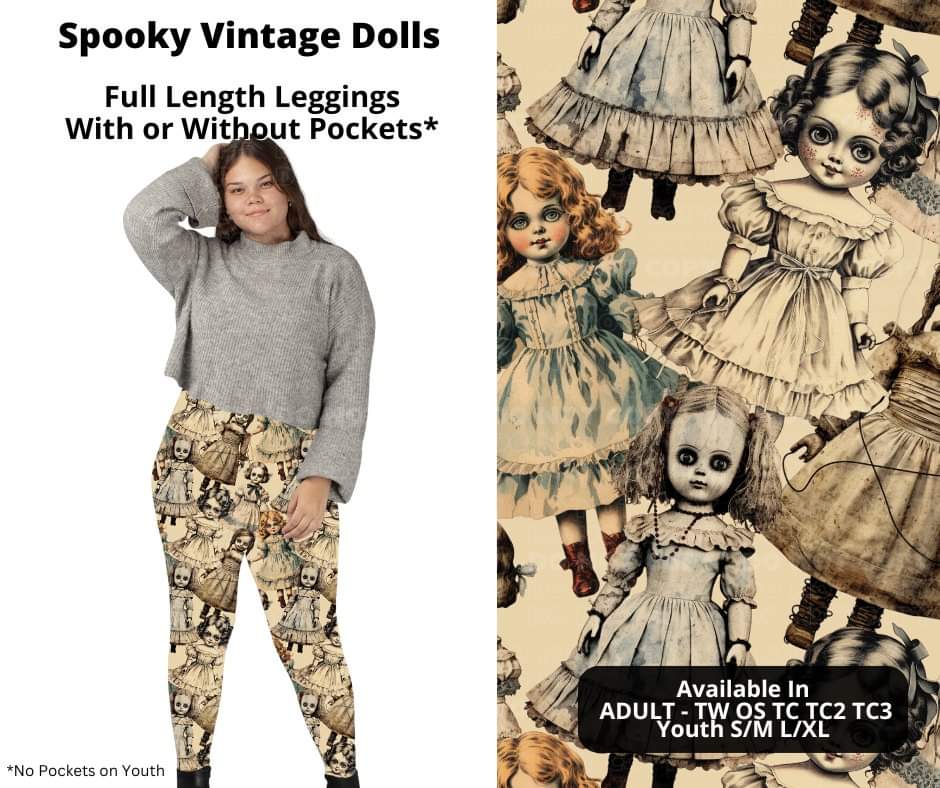 Spooky Vintage Dolls Full Length Leggings w/ Pockets