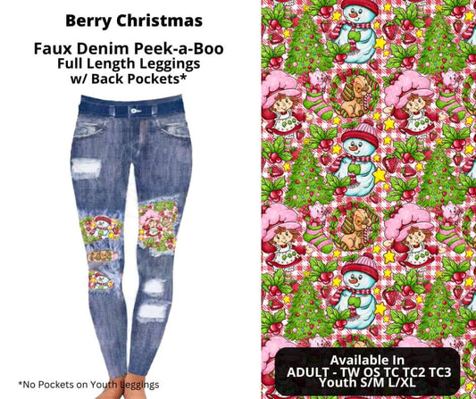 Berry Christmas Faux Denim Full Length Peekaboo Leggings