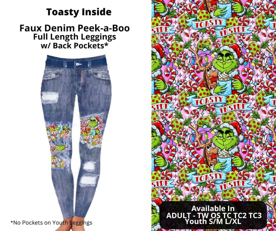 Toasty Inside Faux Denim Full Length Peekaboo Leggings