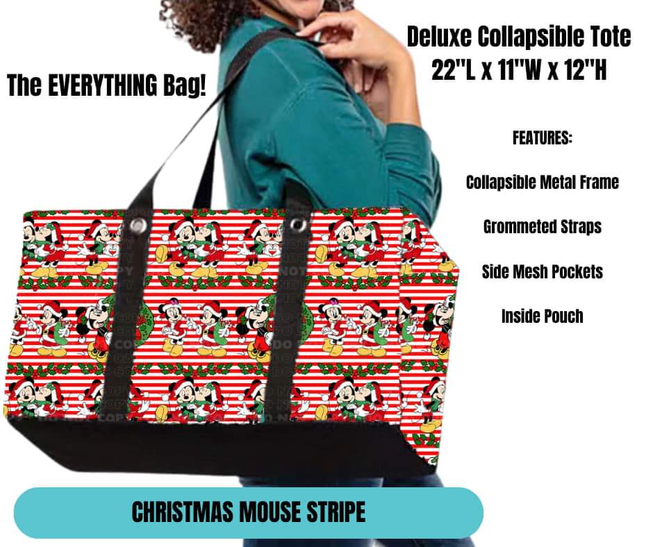 Christmas Mouse Stripe Collapsible Tote