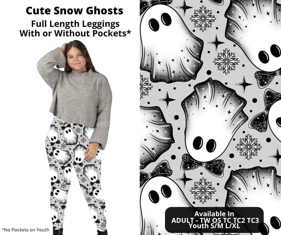 Cute Snow Ghosts Full Length Leggings w/ Pockets