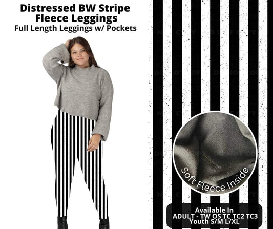 Distressed BW Stripe Fleece Leggings