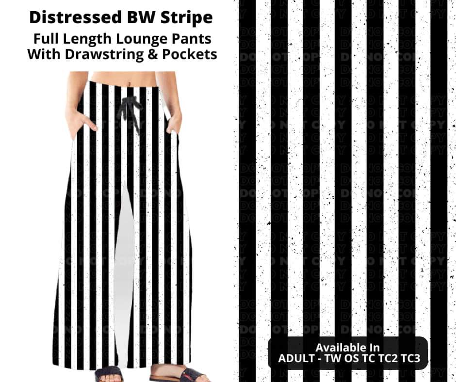 Distressed BW Stripe Full Length Lounge Pants