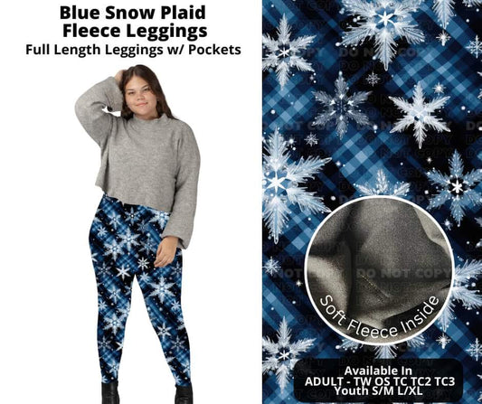 Blue Snow Plaid Fleece Leggings