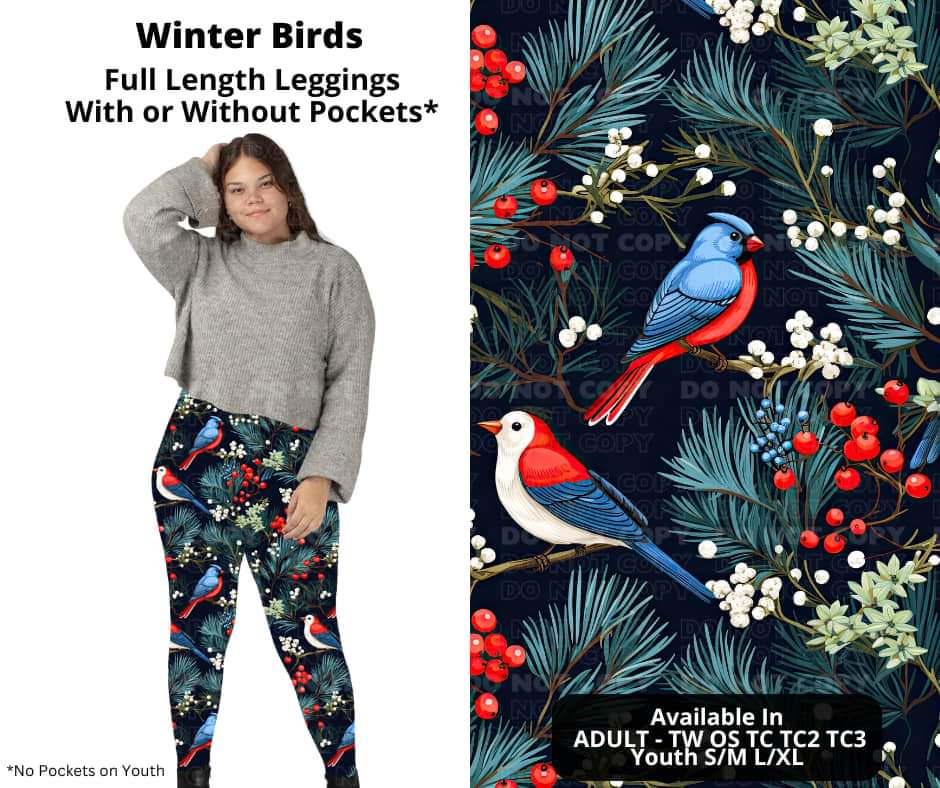 Winter Birds Full Length Leggings w/ Pockets