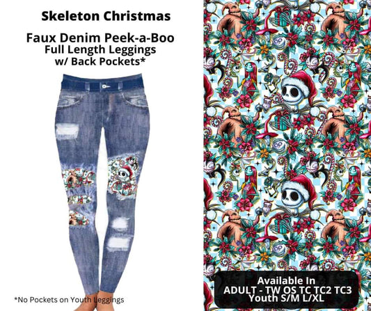 Skeleton Christmas Faux Denim Full Length Peekaboo Leggings