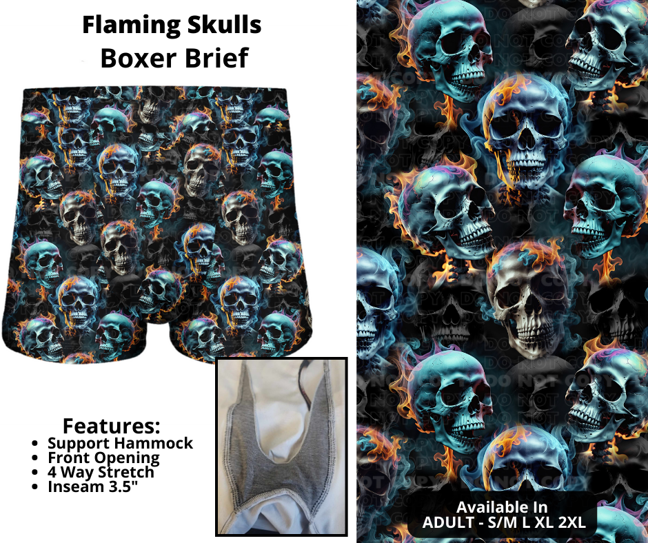 Preorder! Closes 12/12. ETA Feb. Flaming Skulls Boxer Briefs