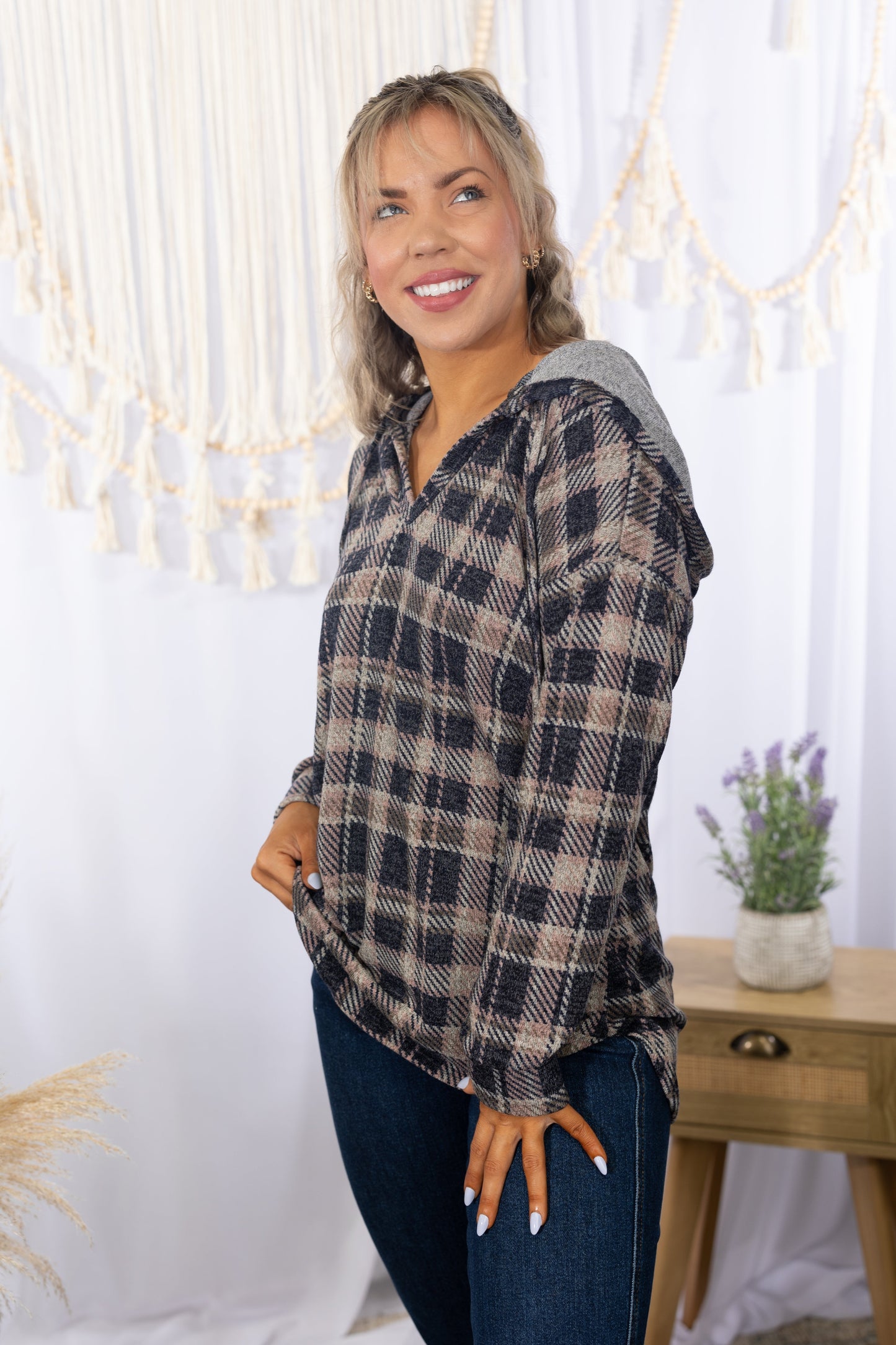 Haley Navy Plaid Hoodie