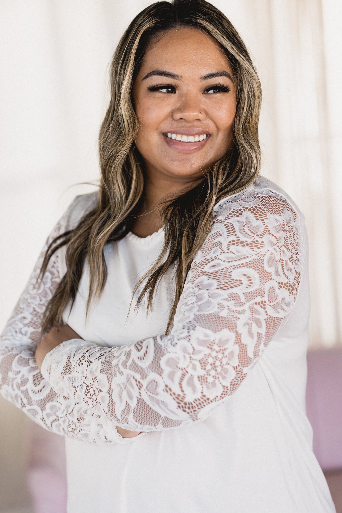 Laced Floral Ivory Raglan