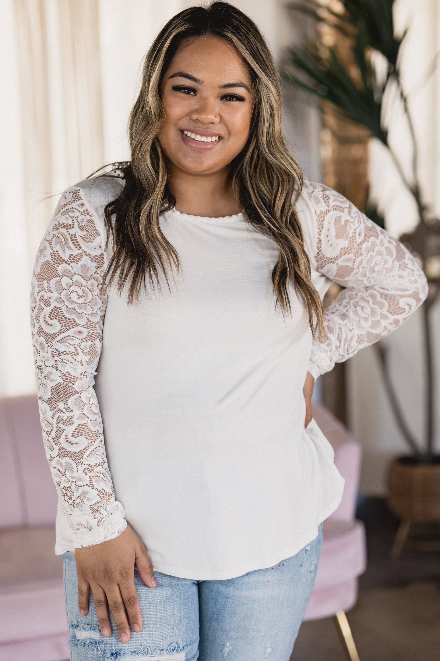 Laced Floral Ivory Raglan