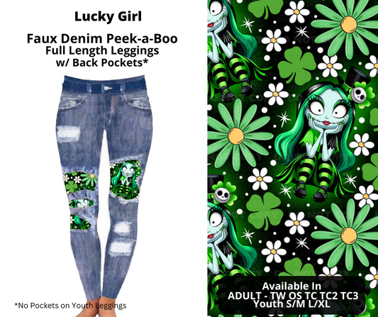 Preorder! Closes 12/9. ETA Feb. Lucky Girl Faux Denim Peekaboo Full Length