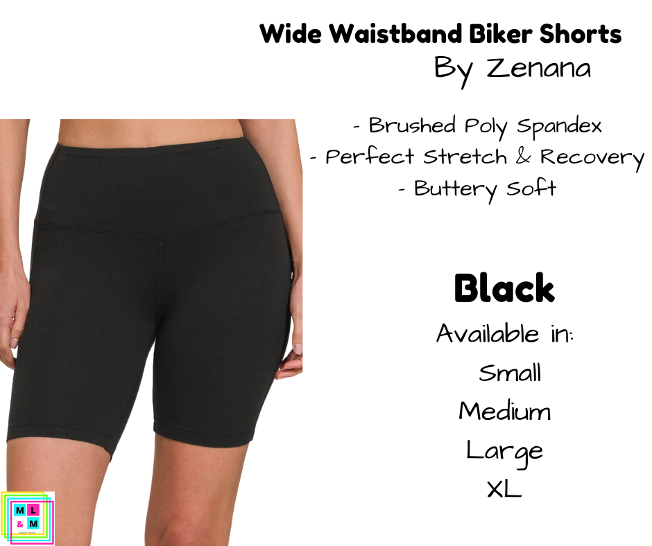 Wide Waistband Biker Shorts - Black