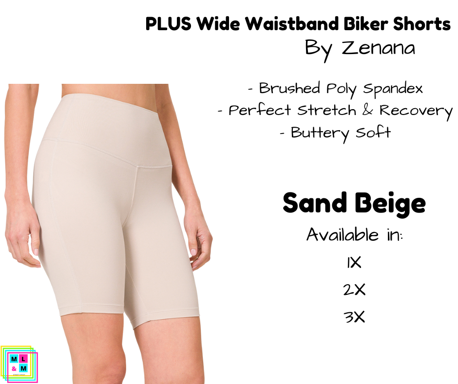 PLUS Wide Waistband Biker Shorts - Sand Beige