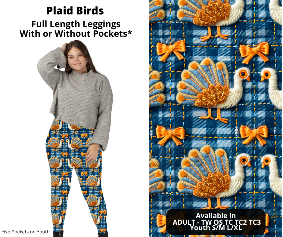 Plaid Birds Full Length Leggings w/ Pockets