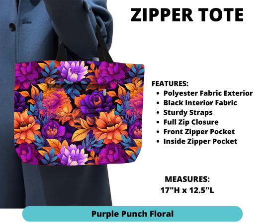 Purple Punch Floral Zipper Tote