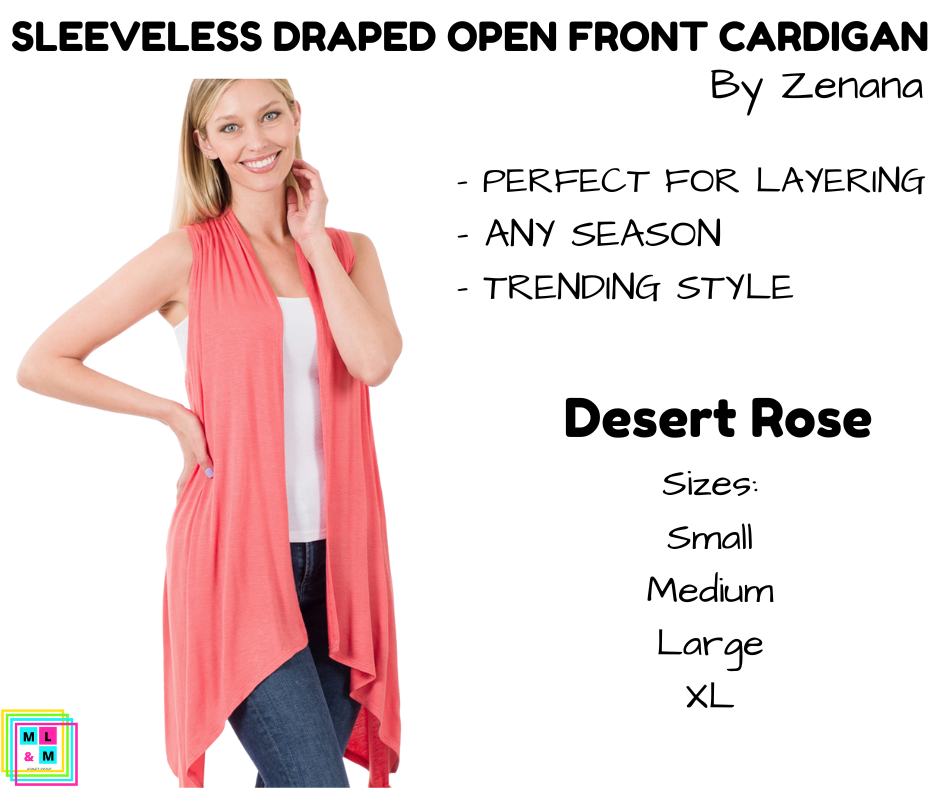 Sleeveless Draped Open Front Cardigan - Desert Rose