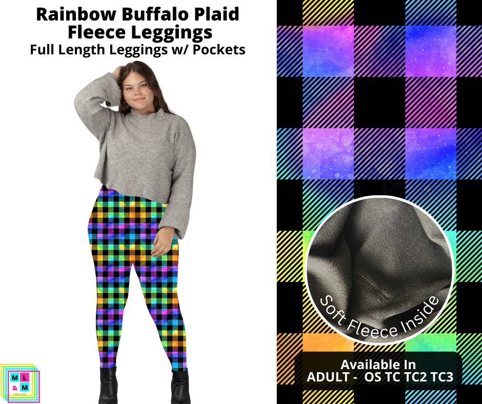 Rainbow Buffalo Plaid Fleece Leggings