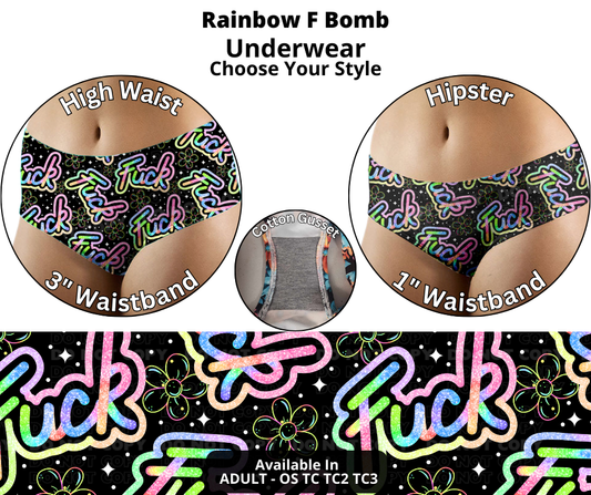 Preorder! Closes 12/12. ETA Feb. Rainbow F Bomb Hipster & High Waist Underwear