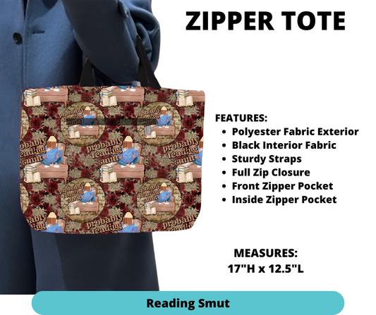 Preorder! Closes 12/4. ETA Feb. Reading Smut Zipper Tote