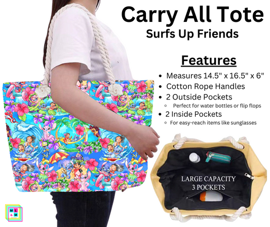 Surfs Up Friends Carry All Tote w/ Zipper