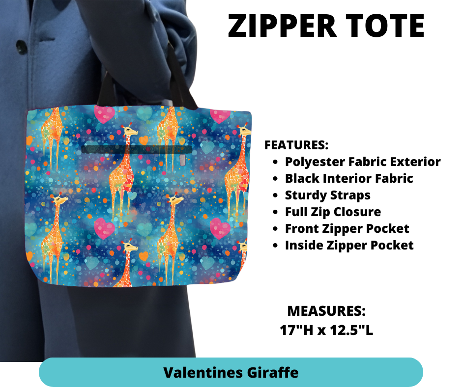 Preorder! Closes 12/4. ETA Feb. Valentines Giraffe Zipper Tote